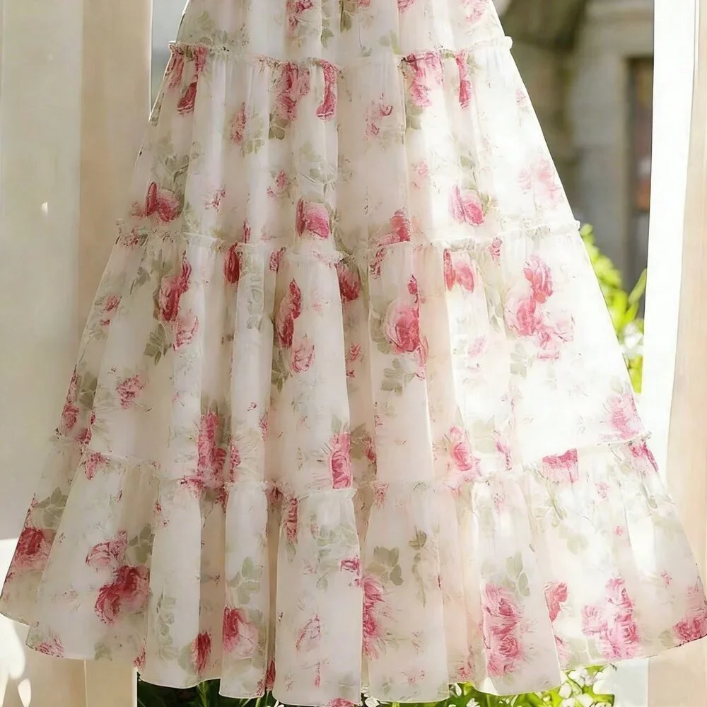 Multicolor Boho Women's Floral Print Layered Patchwork Skirt - Picture 2 of 3